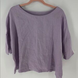 Lintico Lavender 100% Linen Boxy Womens short sleeve Blouse small
